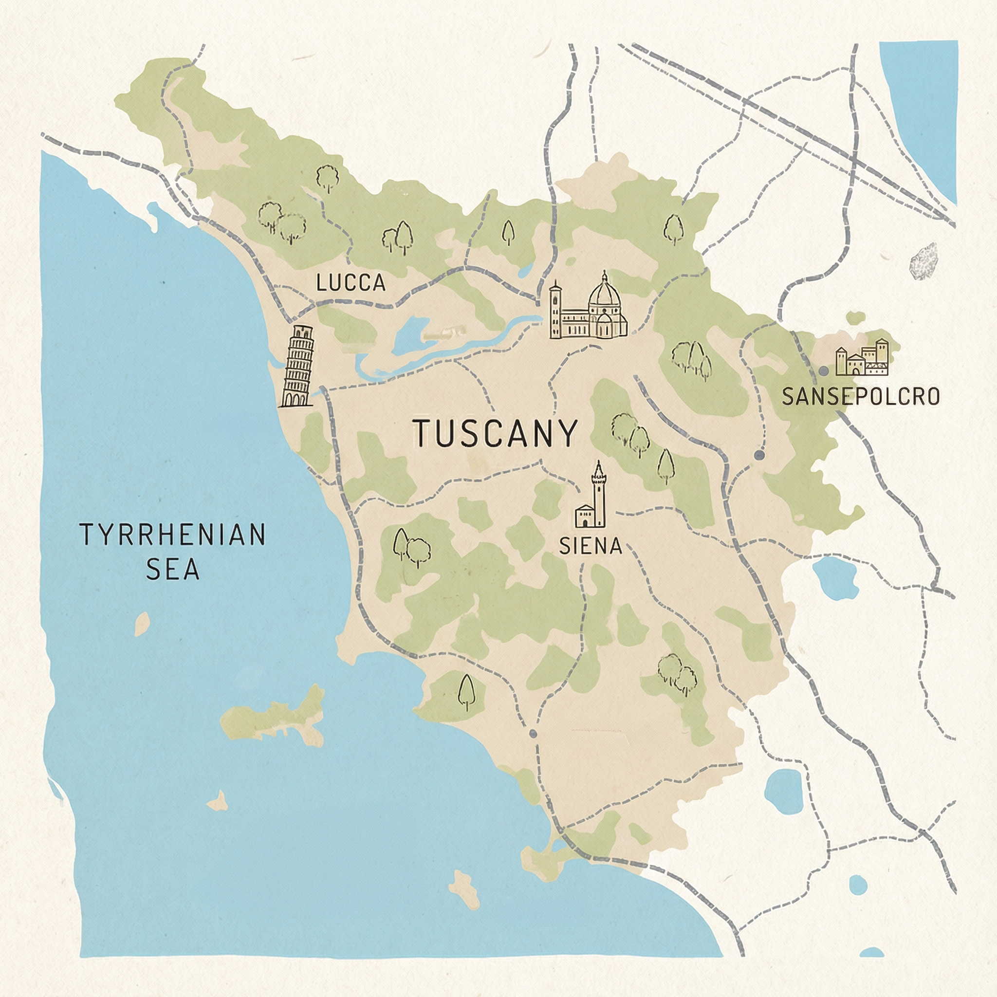 Map of Tuscany region